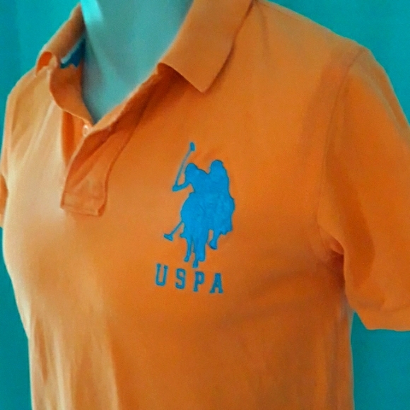 U. S. Polo Assoc. orange and turquoise 2 button polo. Small - Picture 1 of 9